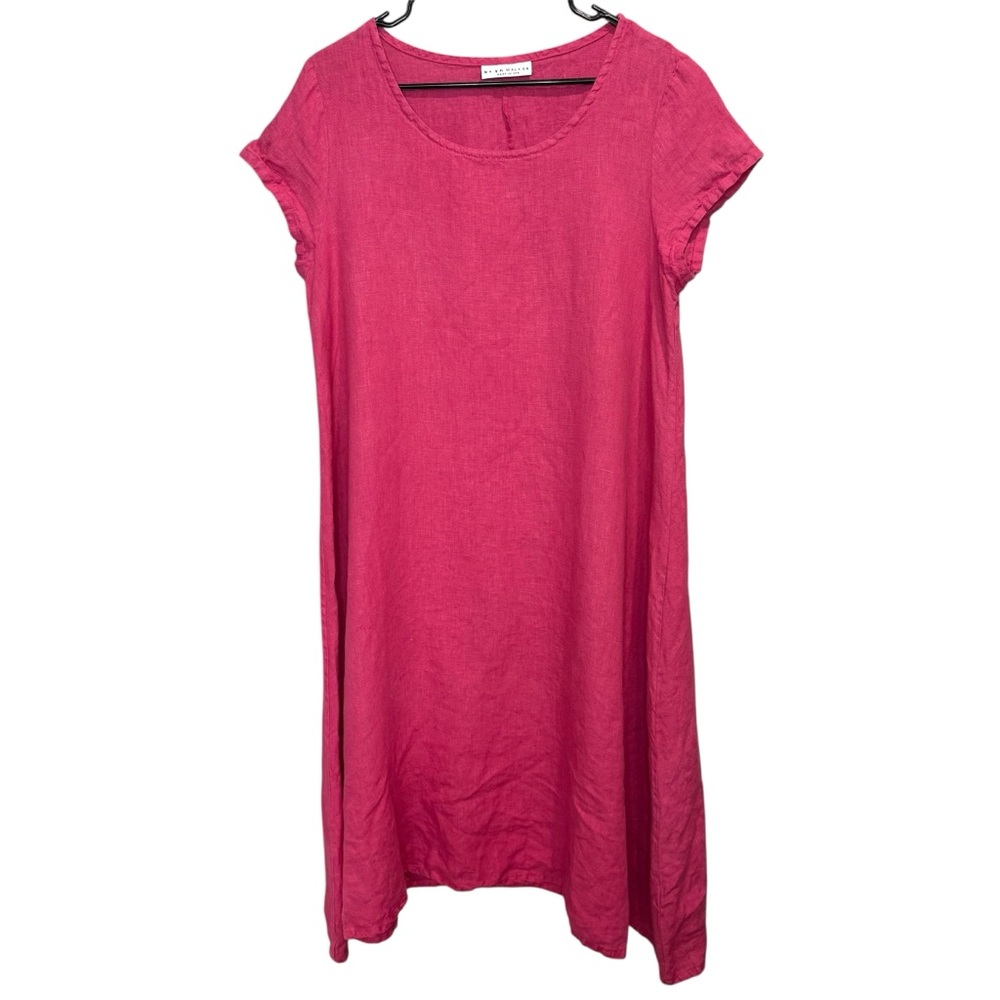 Bryn‎ Walker Winslow pink 100% linen scoop neck cap sleeve midi dress.